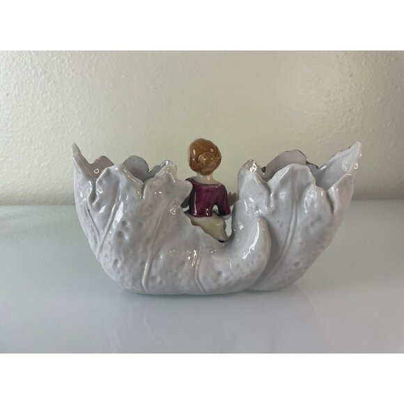 Vintage Bond Ware Double Planter, Lady Holding Bird, Ceramic, Home Decor - Picture 7 of 12